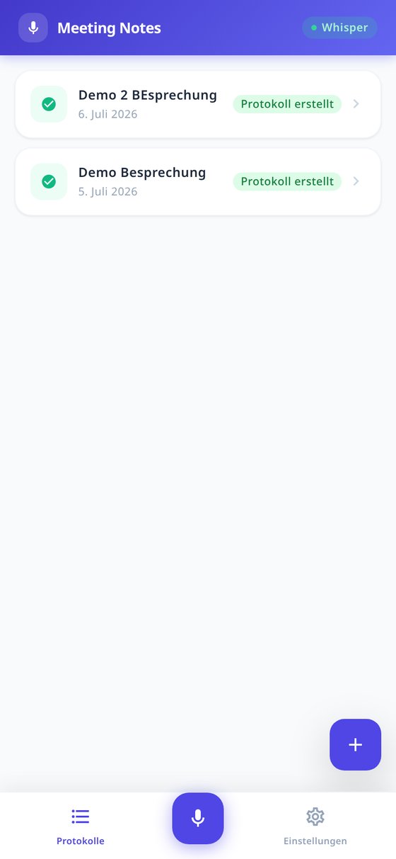 Übersicht der Besprechungen mit Whisper-Status