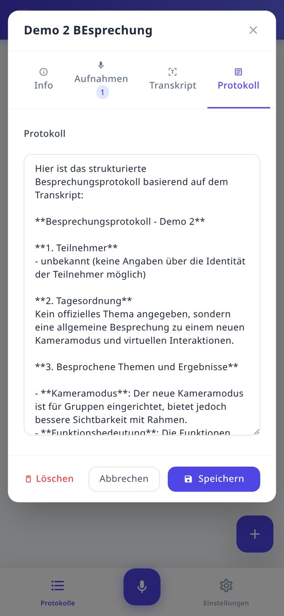 KI-generiertes Besprechungsprotokoll
